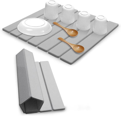 Large Stone Dish Drying Mats for Kitchen Counter, Quick Dry Absorbent Collapsible Dish Drying