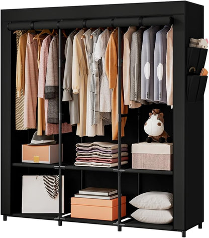 SORCEDAS Portable Closet Wardrobe Storage Organizer Metal Hanging Rack Non-Woven Fabric 50 Inch