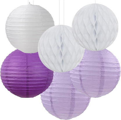 Purple-White Lavender Party Decorations Streamers - 14pcs Women Girl Birthday Paper Lanterns