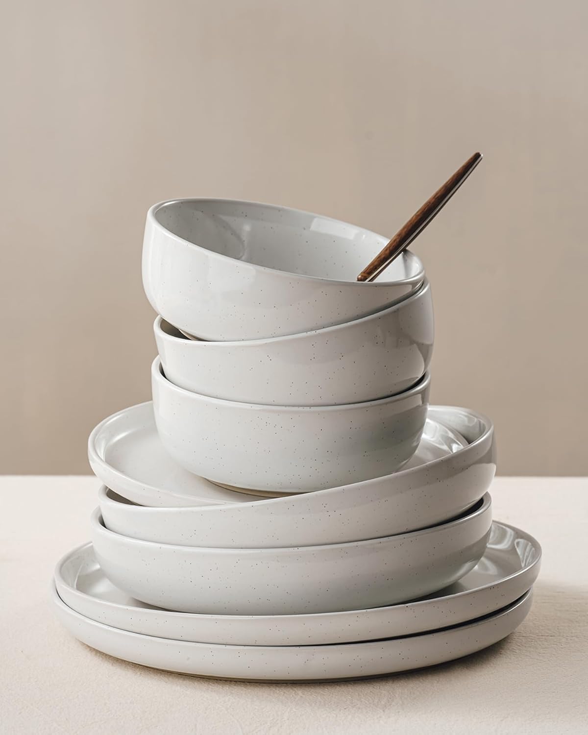 Famiware Milkyway Stoneware Dinnerware Sets with Pasta Bowls, Service for 4 (16 Pieces), Plates and