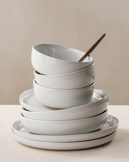 Famiware Milkyway Stoneware Dinnerware Sets with Pasta Bowls, Service for 4 (16 Pieces), Plates and