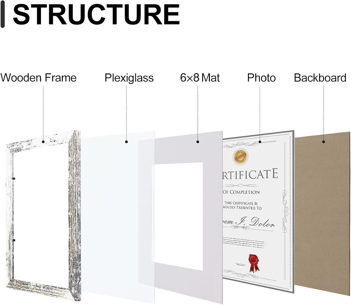 Vittanly 8.5x11 Picture Frames Set of 9, Shatter Resistant Plexiglass, Display 6x8 Pictures with