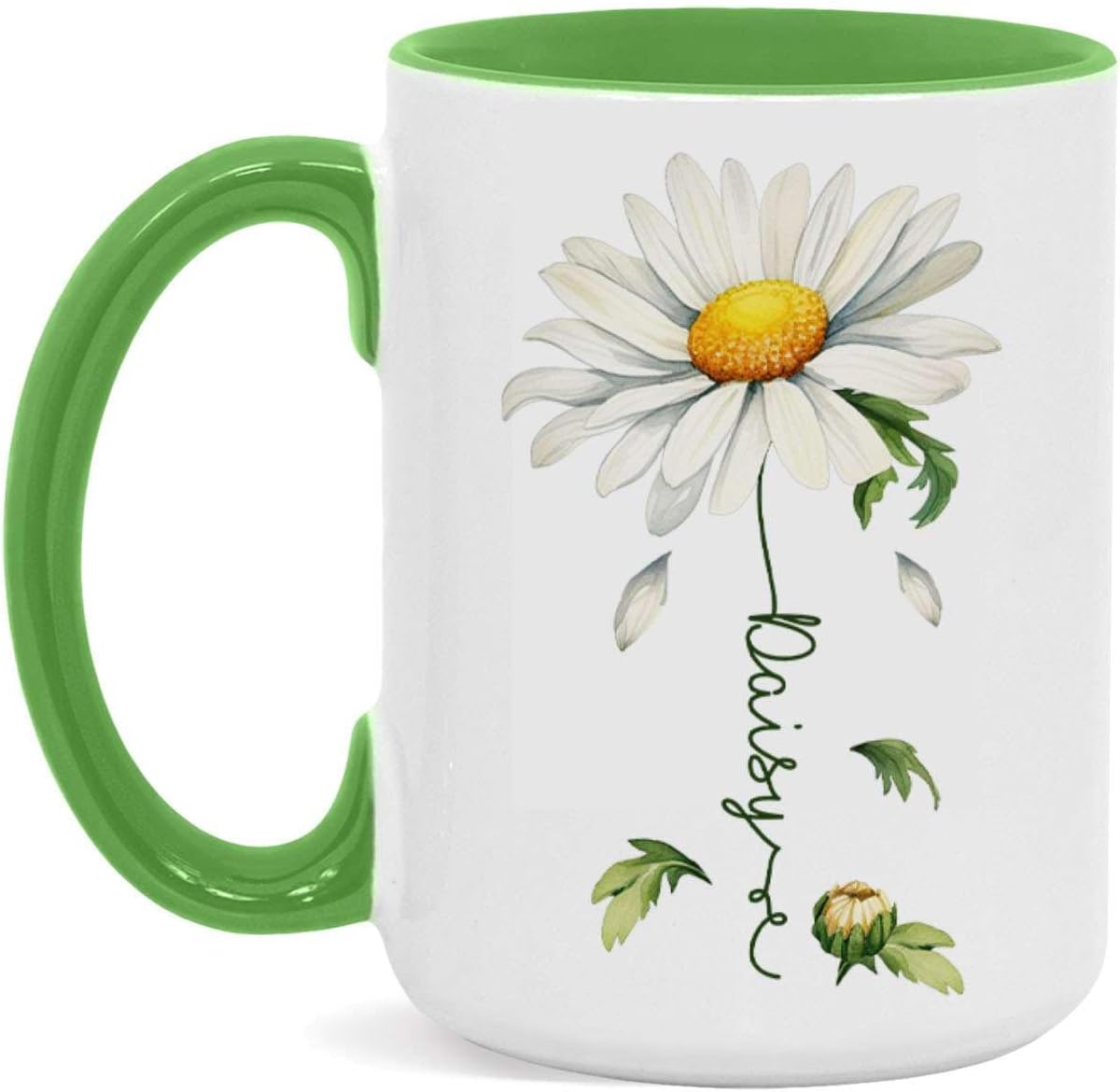 Lovely Daisy Flower Ceramic Mug, Customized Name On Floral Coffee Cup, Personalized Floral Accent