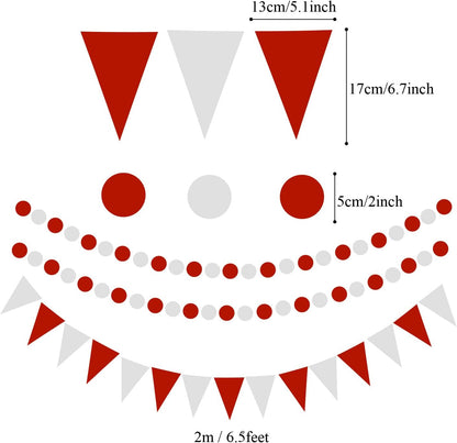 ZERODECO Party Decoration, 21 Pcs Red Hanging Paper Fans Pom Poms Flowers, Garlands String and