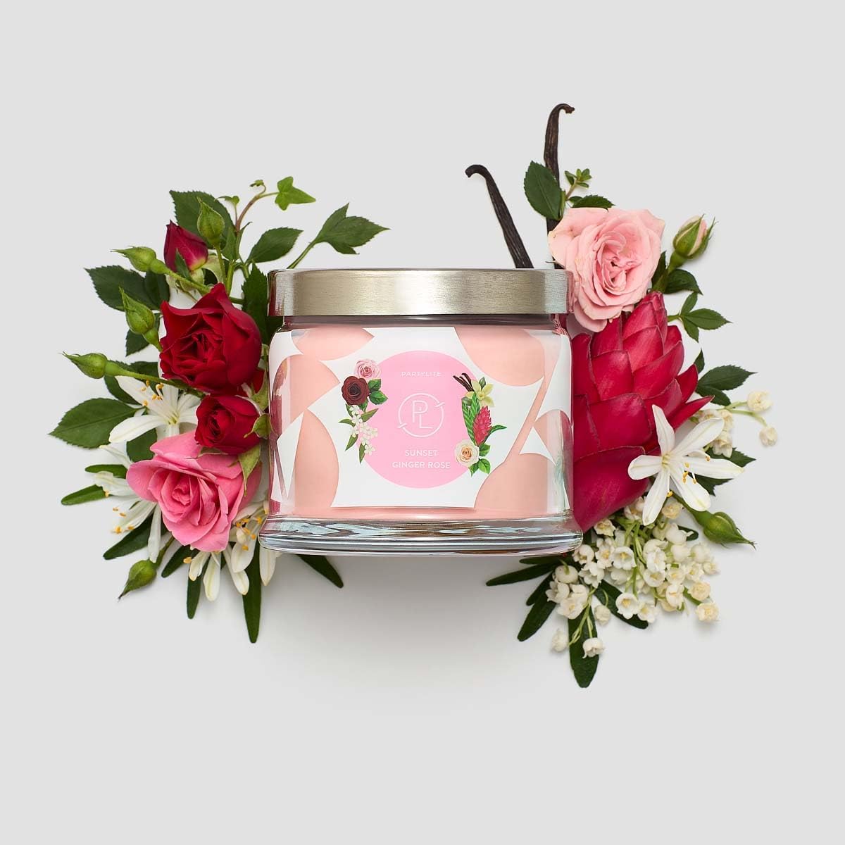 PartyLite Scented Jar Candle, Bergamot and Ginger Blossoms with Jasmine and Rose Scent, 3-Wick