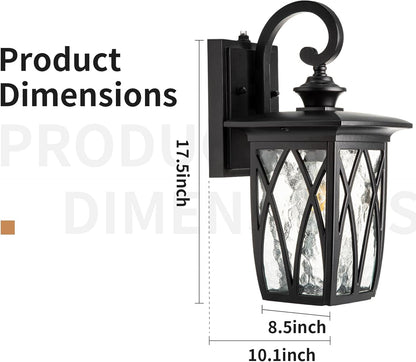 JYZ Dusk to Dawn Outdoor Wall Lantern, Craftsman Style Large Exterior Sconce Light with Water
