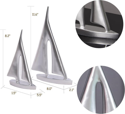 Modern Sculptures Home Decor, Silver Sailboat Decor Ornament, Boat Decorations Statue Decor, Art