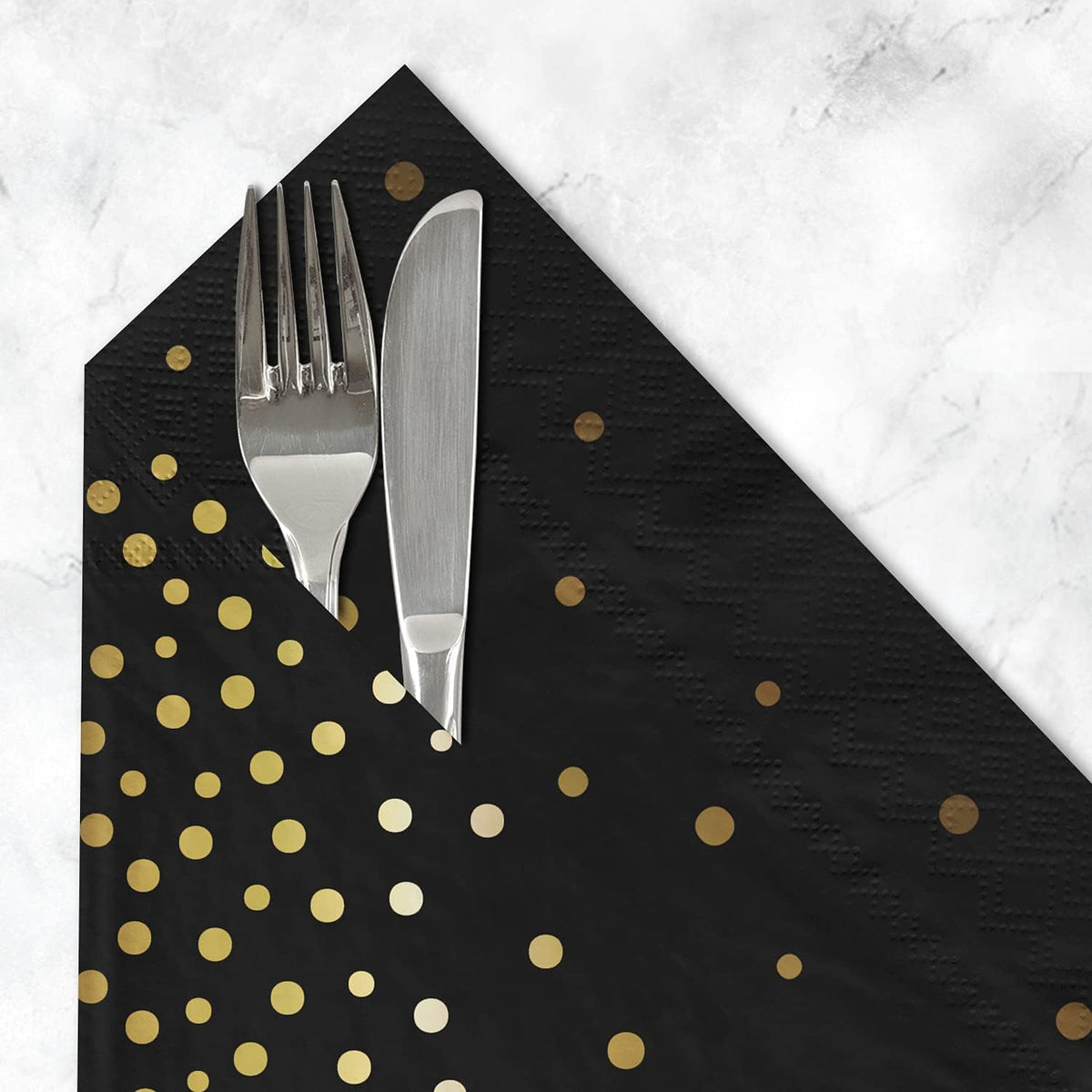 Gatherfun Black and Gold Party Supplies Disposable Napkins Gold Dot Confetti Paper Napkins for