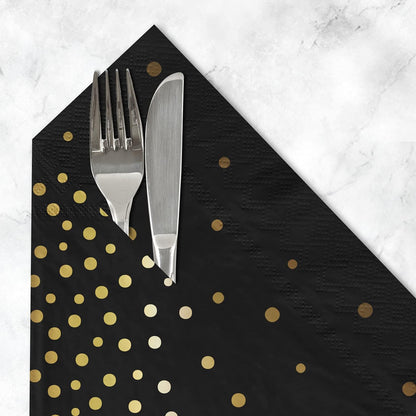 Gatherfun Black and Gold Party Supplies Disposable Napkins Gold Dot Confetti Paper Napkins for
