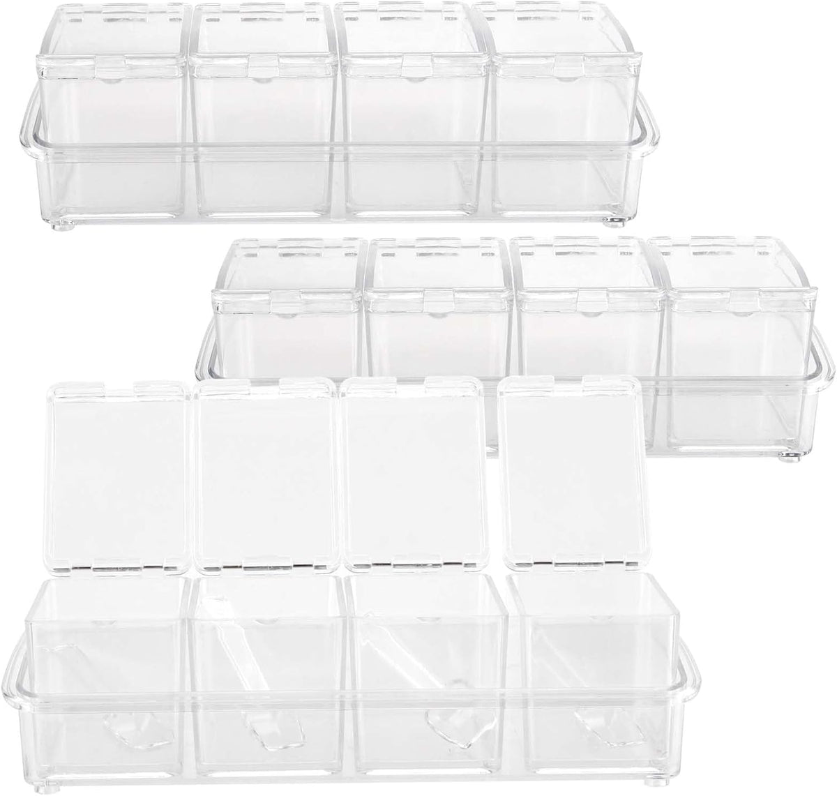 JAPCHET 3 Pack 4 Cell Clear Seasoning Box with Spoons, 10.2 × 3.54 × 3 inch Seasoning Storage