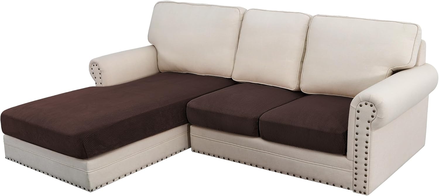 H.VERSAILTEX Velvet Stretch Sectional Couch Covers - 3 Piece L Shape Separate Cushion Set for Large
