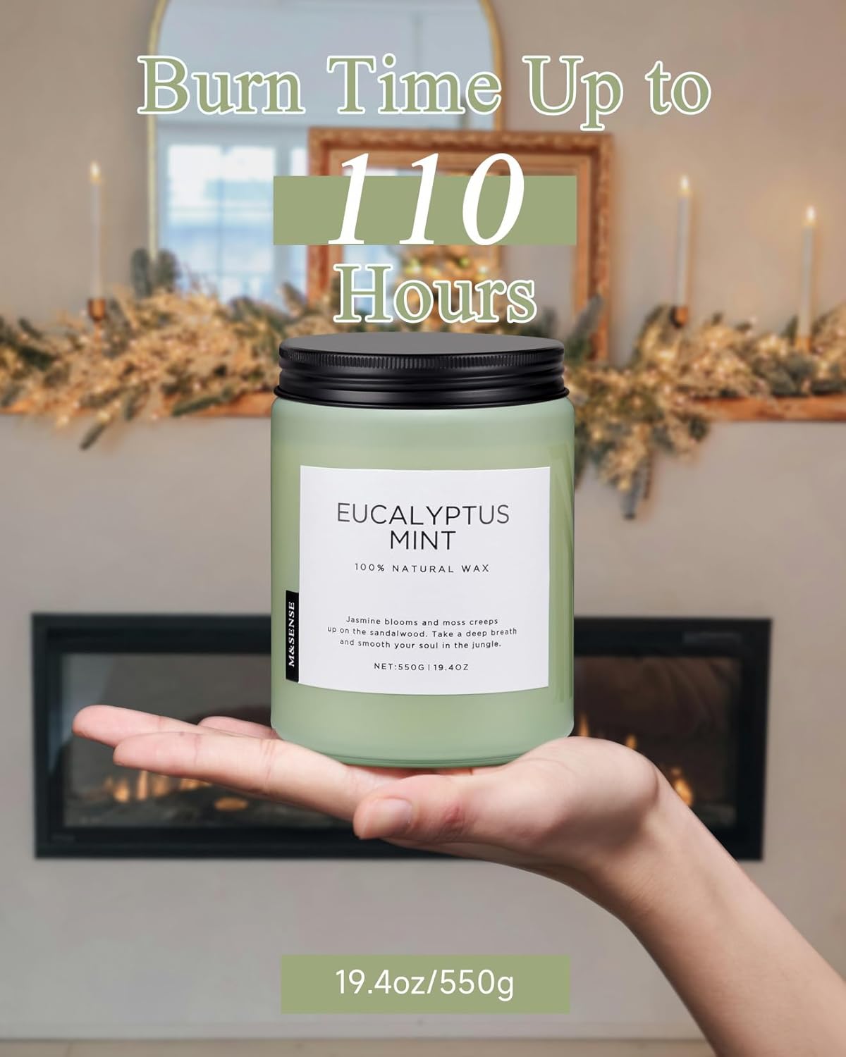 M&SENSE Eucalyptus & Mint Candles for Home Scented, 19.4oz 110 Hours Burn Soy Aromatherapy Candle