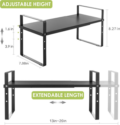 Expandable Cabinet Shelf Organizer Rack, Stackable Kitchen Counter Storage Shelves Stand
