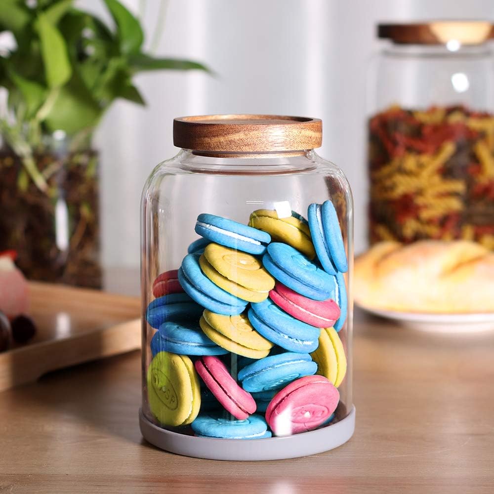 Thicken Glass Storage Jar, Food Storage Container/Canisters with Airtight Wooden Lid for Tea