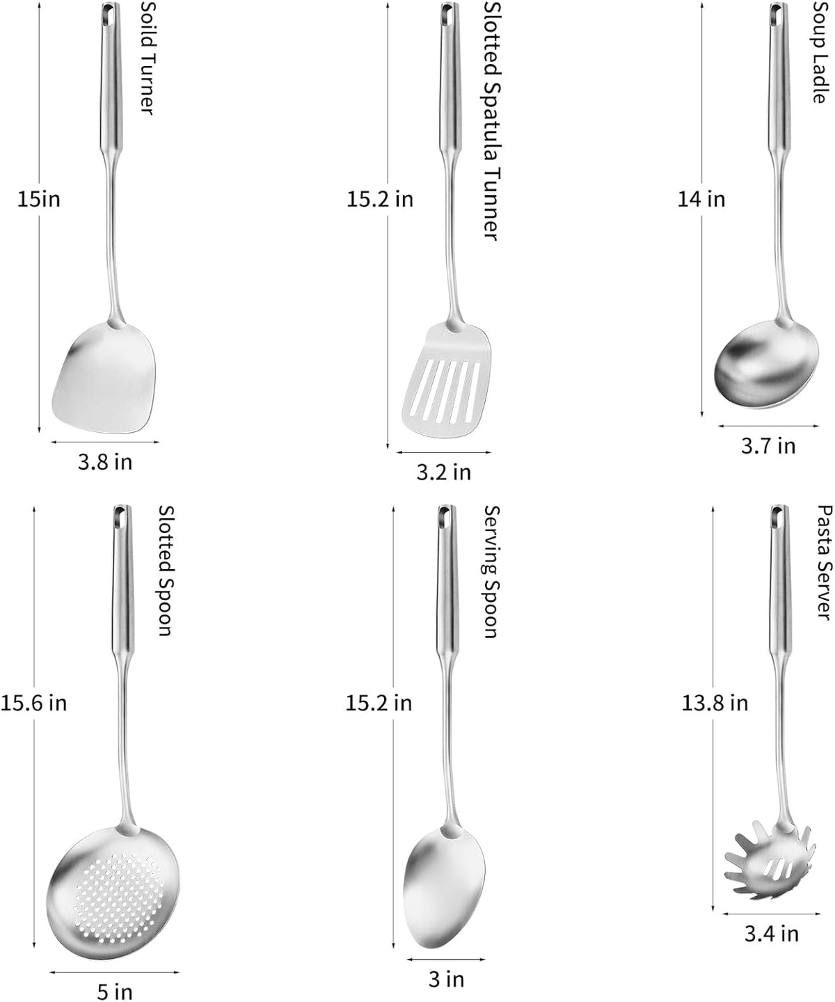 304 Stainless Steel Cooking Utensil,Kitchen Kitchen Utensil with Spatula, Solid Spoon, Ladle
