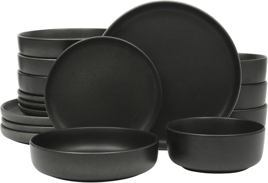 Gibson Elite Pasco 16 Piece (Service for 4) Plates and Bowls Double Bowl Reactive Glaze Dishes