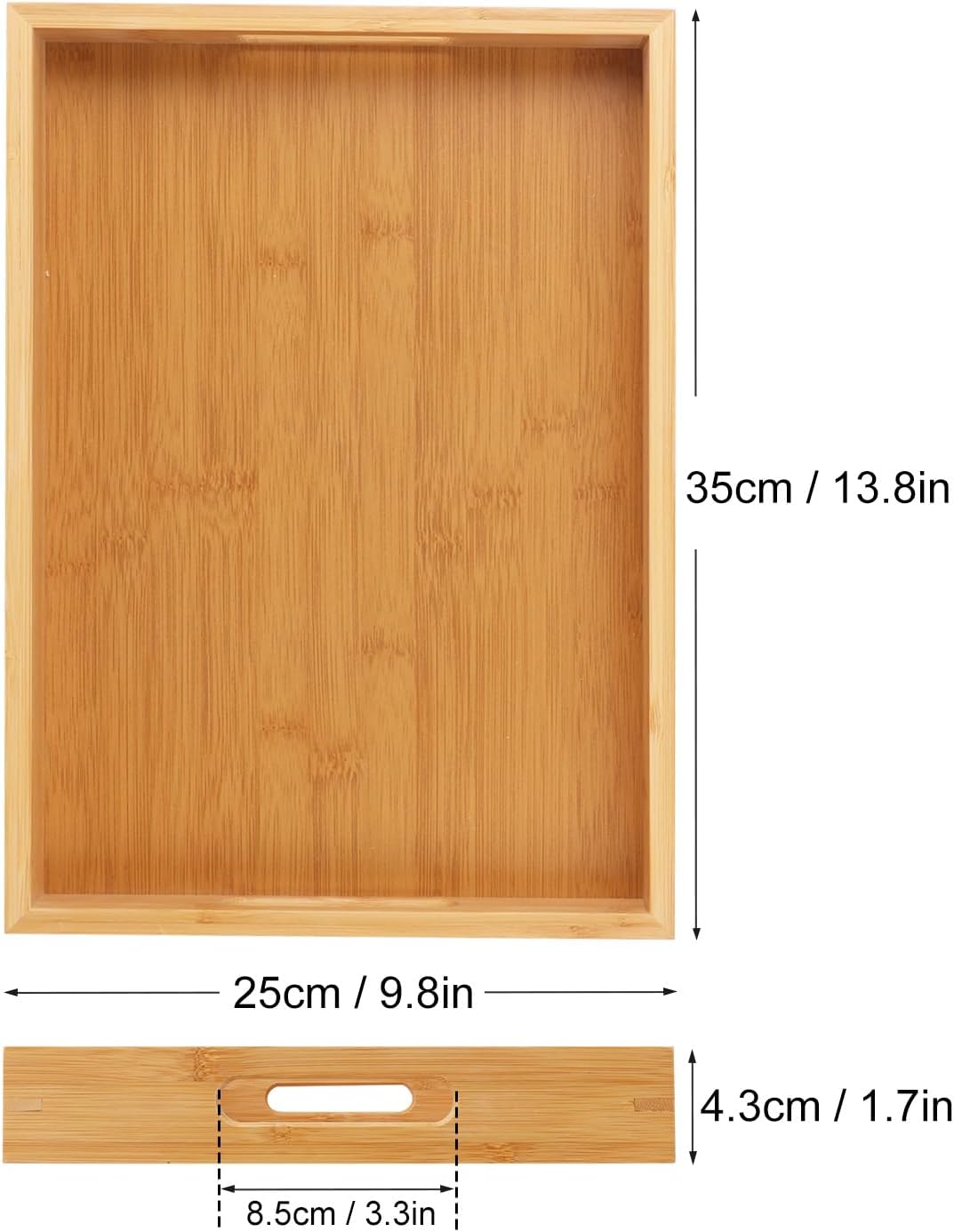 3 Pack Large Bamboo Serving Tray with Handles, 14 x 10 inch Wooden Dinner Tray, Home Kitchen