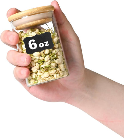 6oz Glass Food Storage Jars, Glass Jars with Bamboo Lids, Kitchen Storage Jars, Set of 6, Canisters