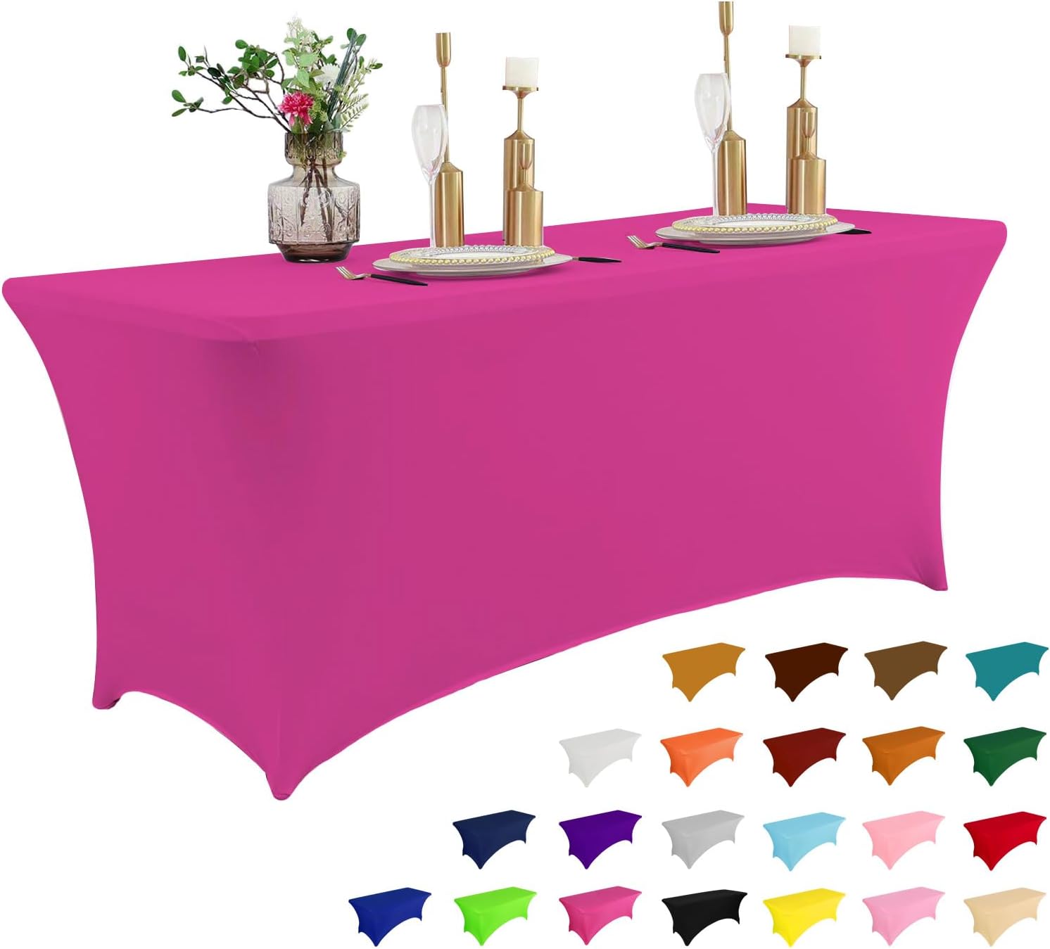IVAPUPU 4FT Table Cloth for Rectangular Fitted Events Stretch Fuchsia Table Covers Washable Cover