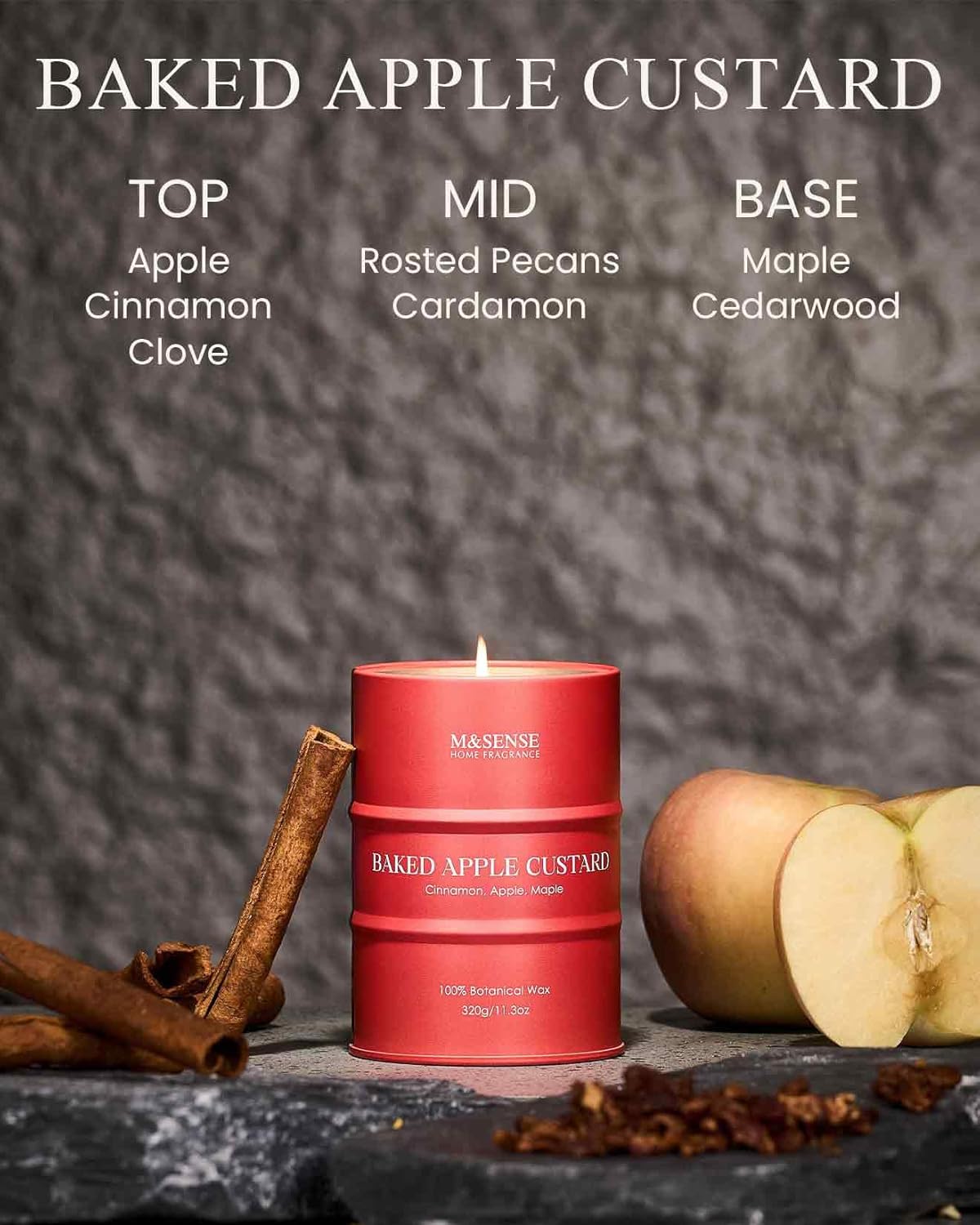 M&SENSE Baked Apple Scented Candles Natural Non Toxic, Aromatherapy Candle for Stress Relief