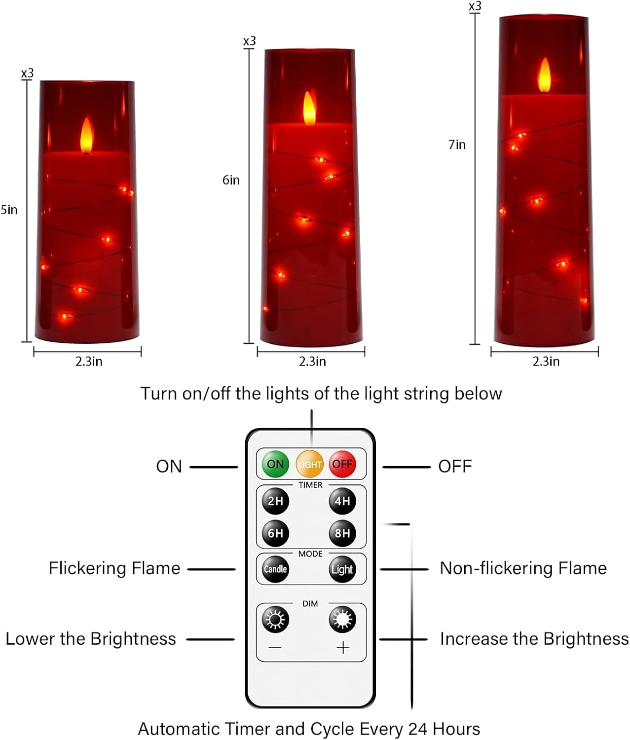 Flickering Flameless LED Candles,Battery Operated Candles 9 Pcs with Embedded Star String,Acrylic