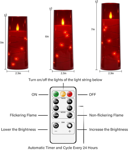 Flickering Flameless LED Candles,Battery Operated Candles 9 Pcs with Embedded Star String,Acrylic