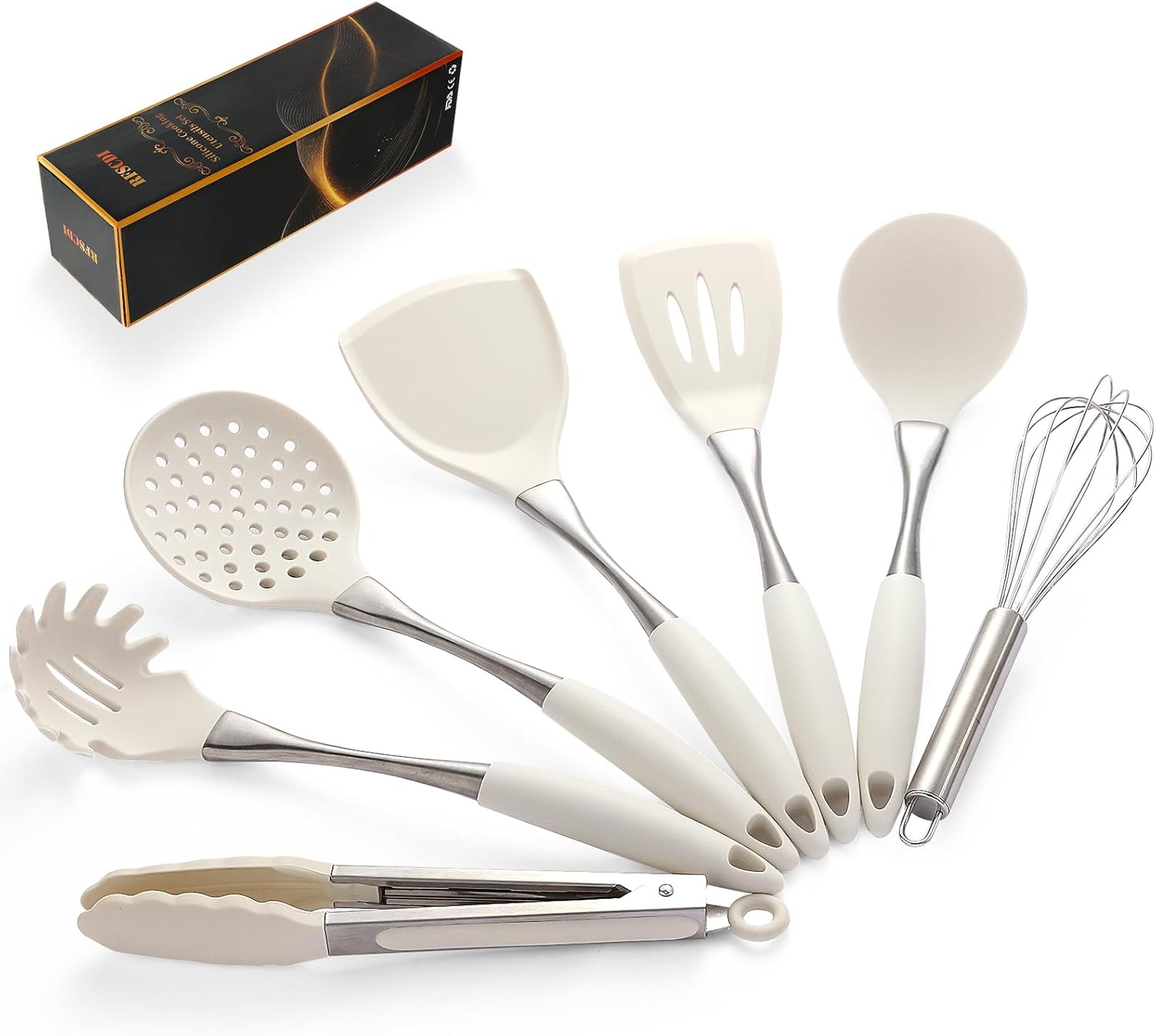 Premium White Silicone Cooking Utensils Set-Non-Toxic, Heat Resistant, BPA Free Kitchen Utensils