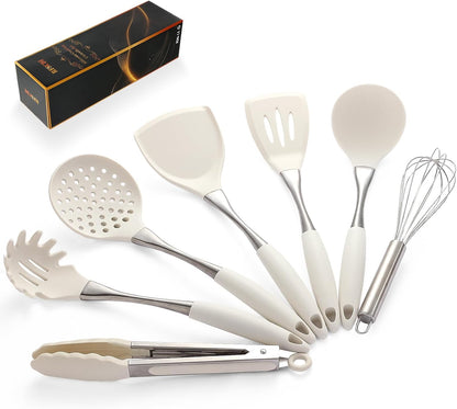 Premium White Silicone Cooking Utensils Set-Non-Toxic, Heat Resistant, BPA Free Kitchen Utensils