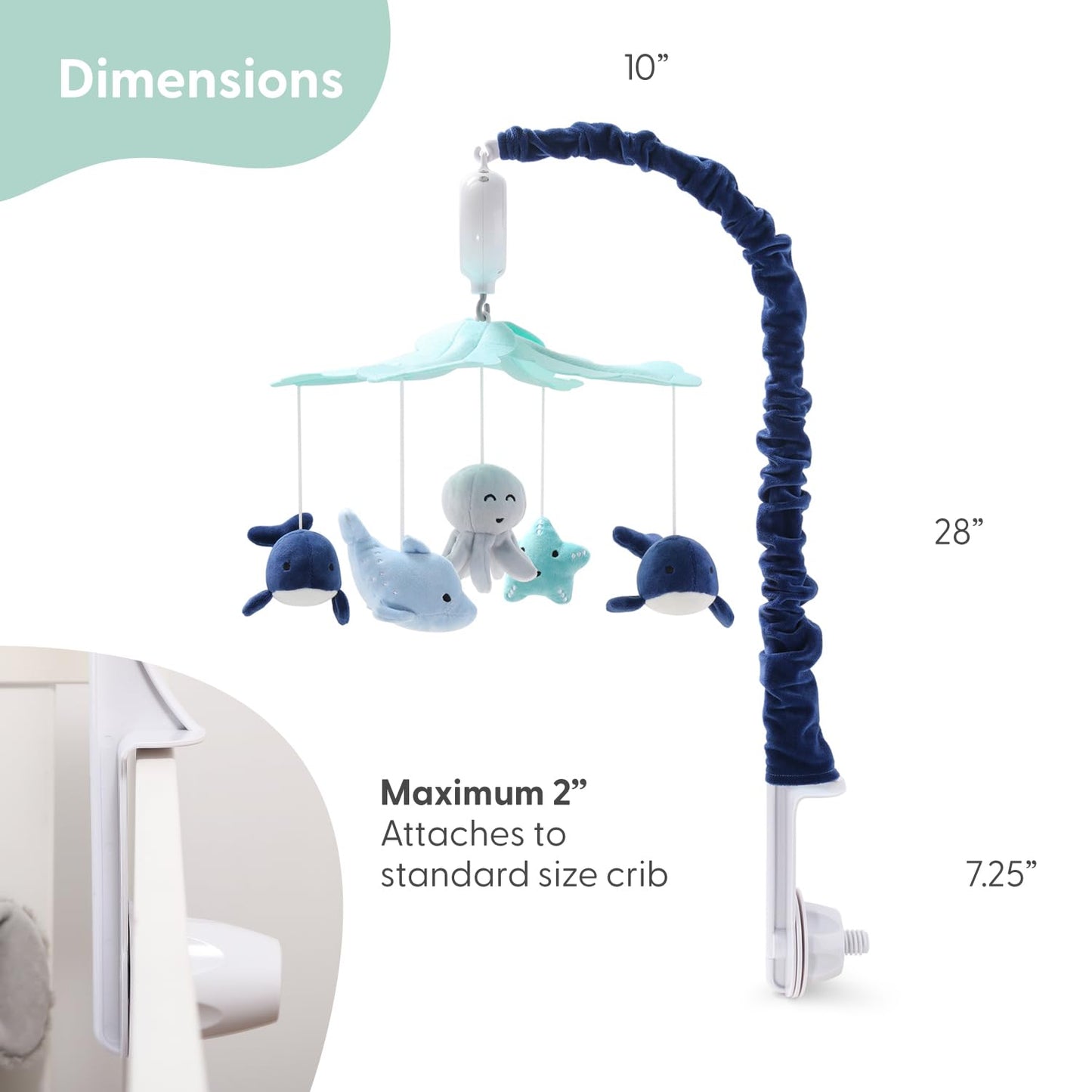 The Peanutshell Crib Mobile for Boys or Girls - Light and Dark Blue Musical Baby Crib Mobile with