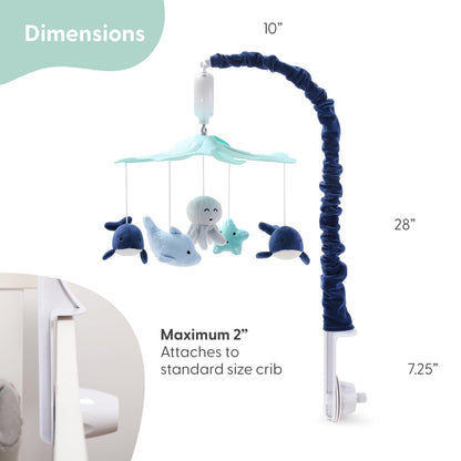 The Peanutshell Crib Mobile for Boys or Girls - Light and Dark Blue Musical Baby Crib Mobile with