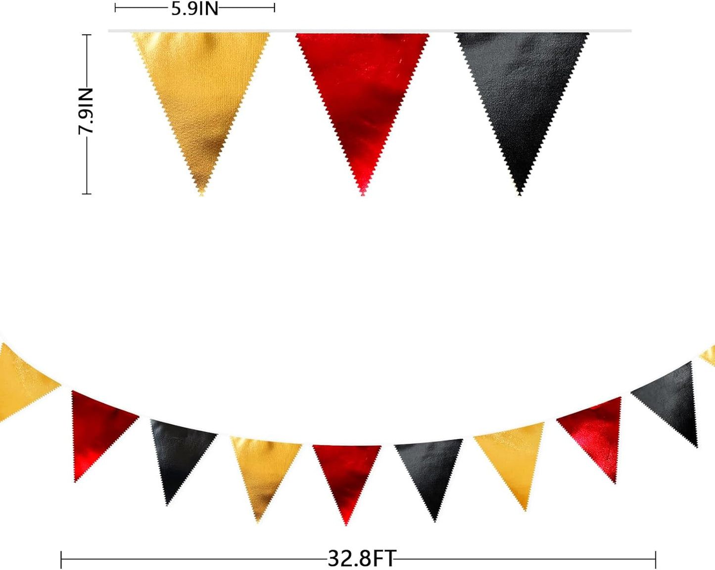 Red Black Gold Party Decorations Metallic Fabric Triangle Pennant Banner Flag Bunting Garland for