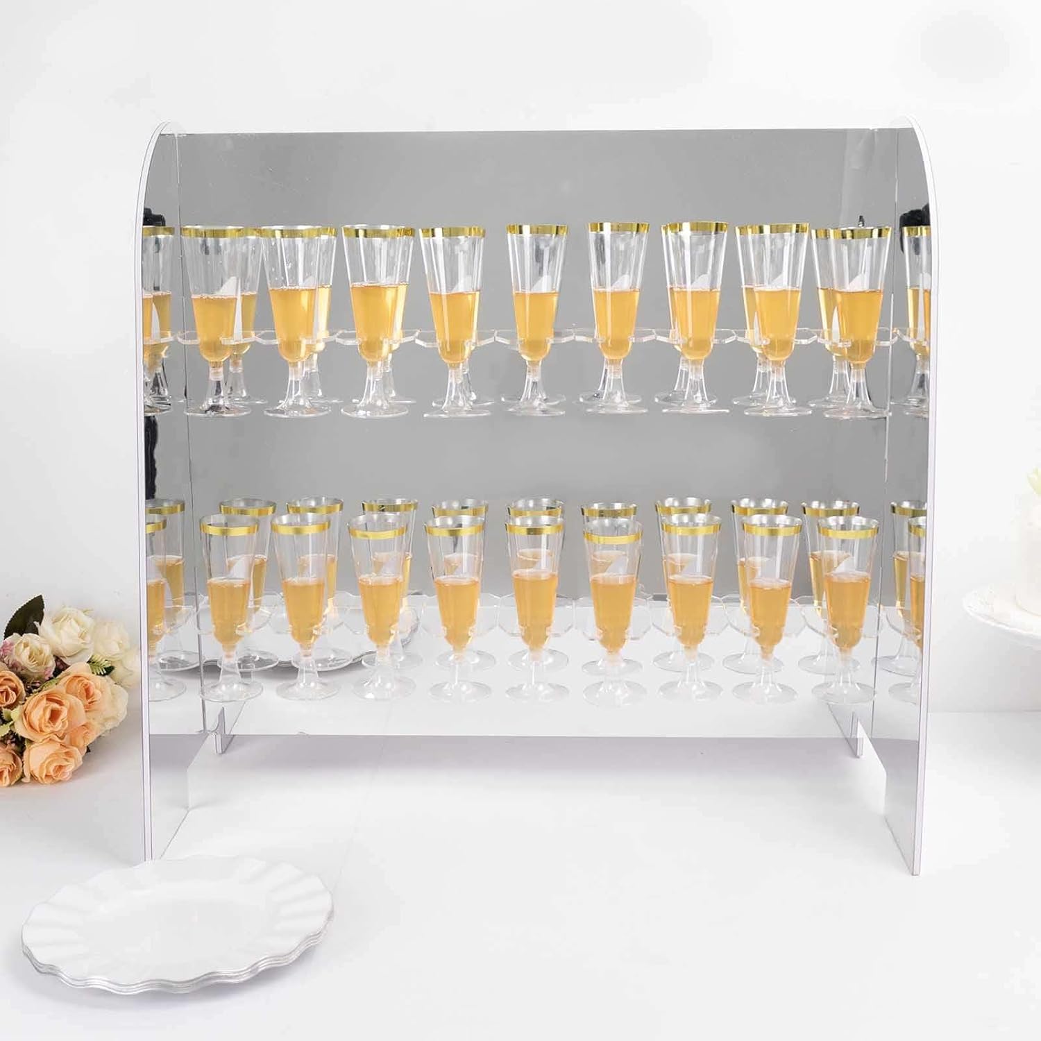 Tableclothsfactory Silver Mirror Finish 2-Tier Wine Glass Stemware Rack, 18 Champagne Flute Holder