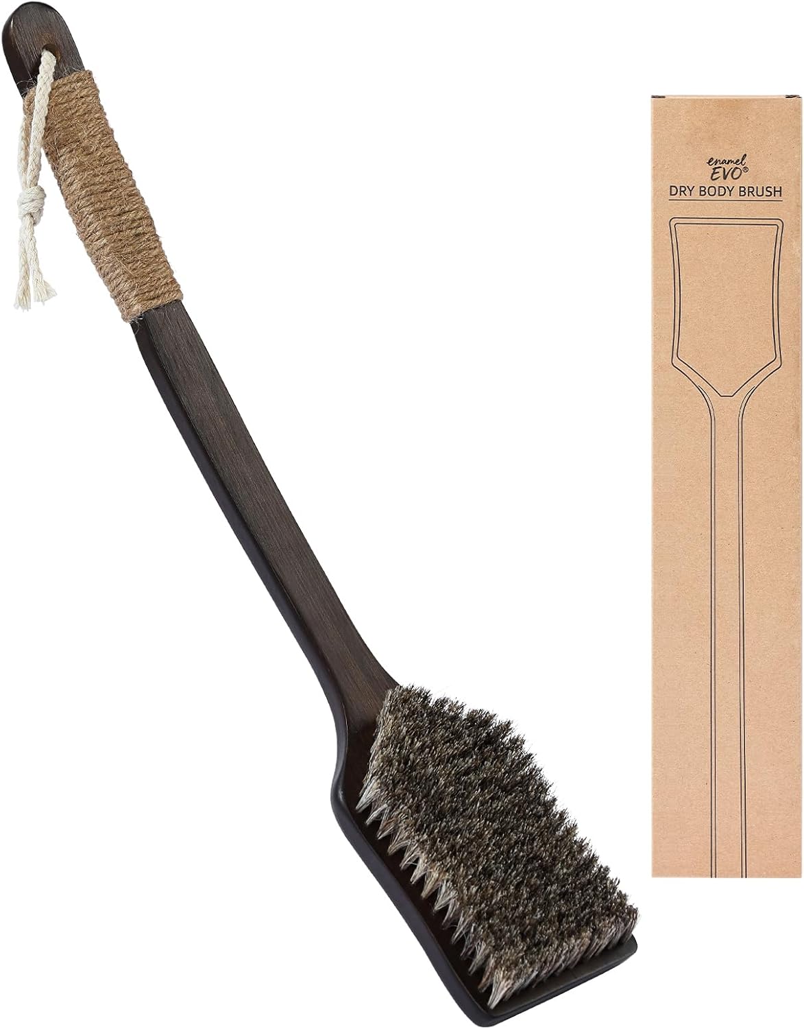 Back Scrubber Shower Brush,Dry Brushing Body Brush with 17.7 Inch Curved Long Handle, Natural