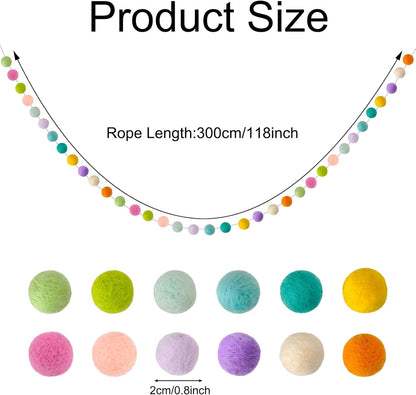 Felt Ball Garland Misscrafts 9.8 Feet 100% Wool Roving Pom Pom Garland 20mm Colorful for Baby