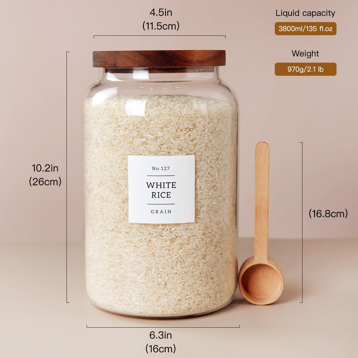 2 PCS Large Glass Jar with Airtight Lid, Glass Food Storage Jars for Tea,Spice,Cereal