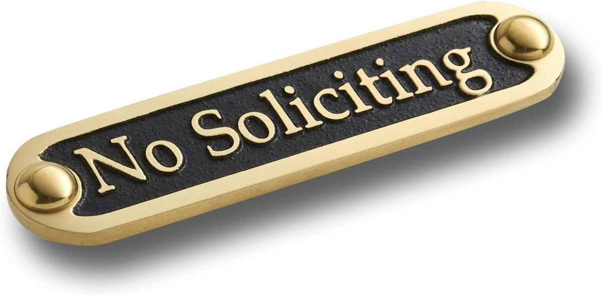 No Soliciting Brass Door Sign. Traditional Style Home Décor Wall Plaque Handmade By The Metal