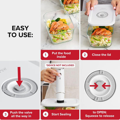 Chef Preserve Glass Vacuum Seal Containers for Food Storage, Made For Compact Vacuum Sealer, 3pcs
