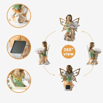 Fairy Decor Solar Outdoor Statues, Fairy Garden Accessories for Outside Garden Gifts,Resin
