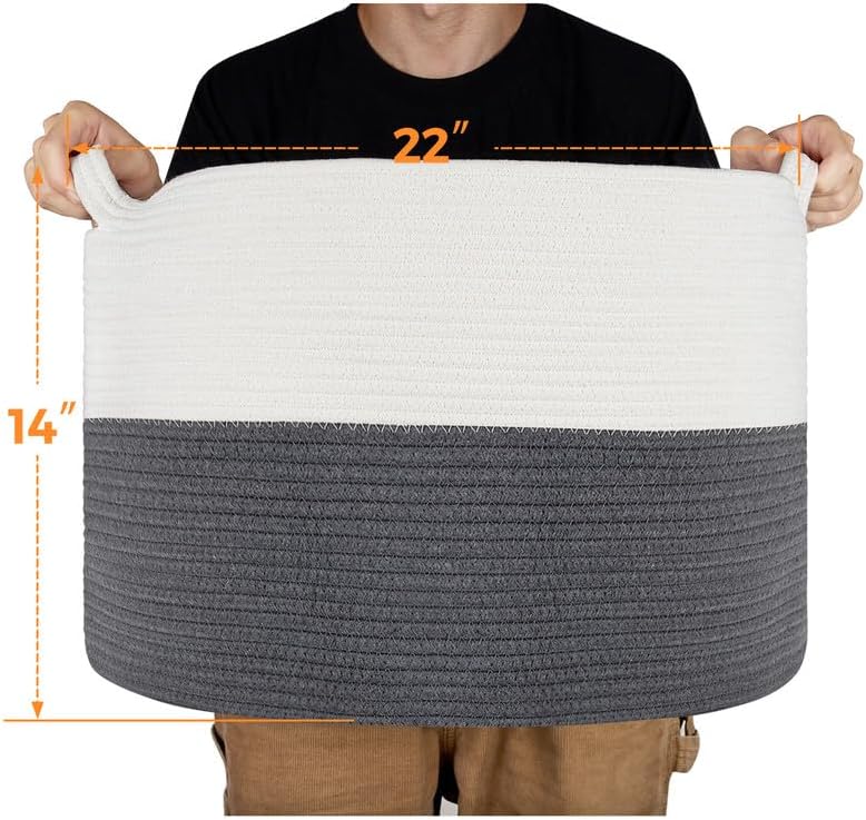 Ravinte Large Storage - 22"x 22"x 14" Blanket Basket for Living Room, Baby Toy Storage, Cotton Rope