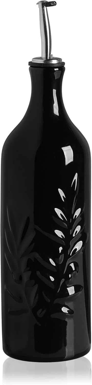 Sweejar Large Ceramic Olive Oil Dispenser Bottle, 24 Oz Relief Opaque Oil Cruet Protects Oil To