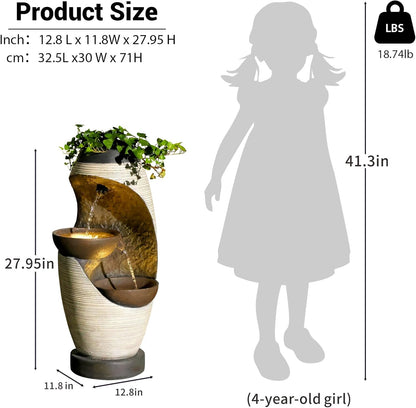 27.95''H Outdoor Garden Water Fountain, 2-Tier Bowl Shaped Floor - Standing Waterfall Fountain
