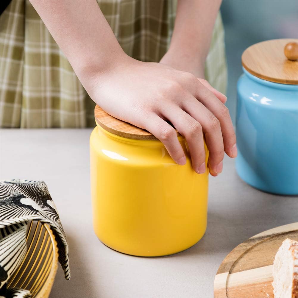 Sweejar Ceramic Kitchen Canisters, 28 FLOZ Porcelain Food Storage Jar with Airtight Seal Wooden