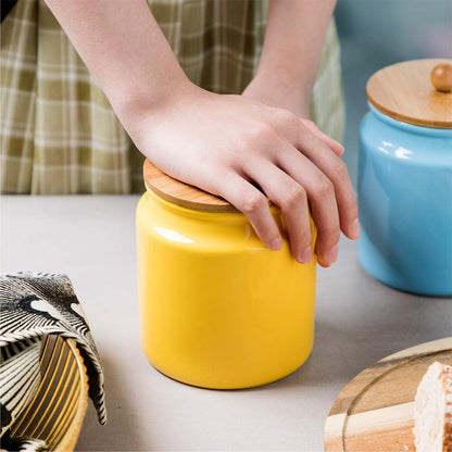 Sweejar Ceramic Kitchen Canisters, 28 FLOZ Porcelain Food Storage Jar with Airtight Seal Wooden