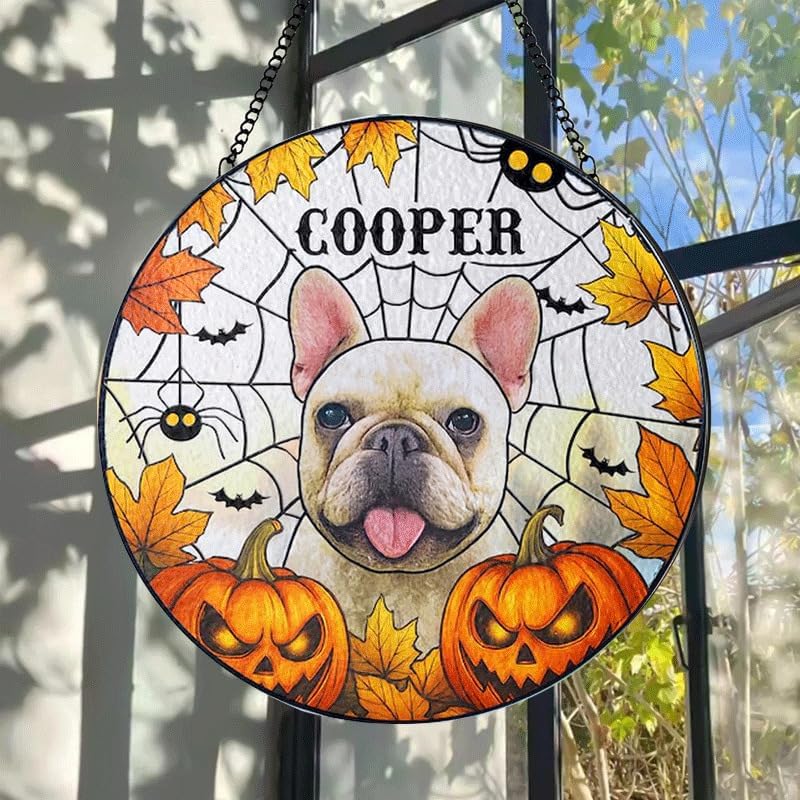 Personalized Halloween Dog Glass Window Hanging Ornament,Custom Pet Photo Ornament, Unique for Dog