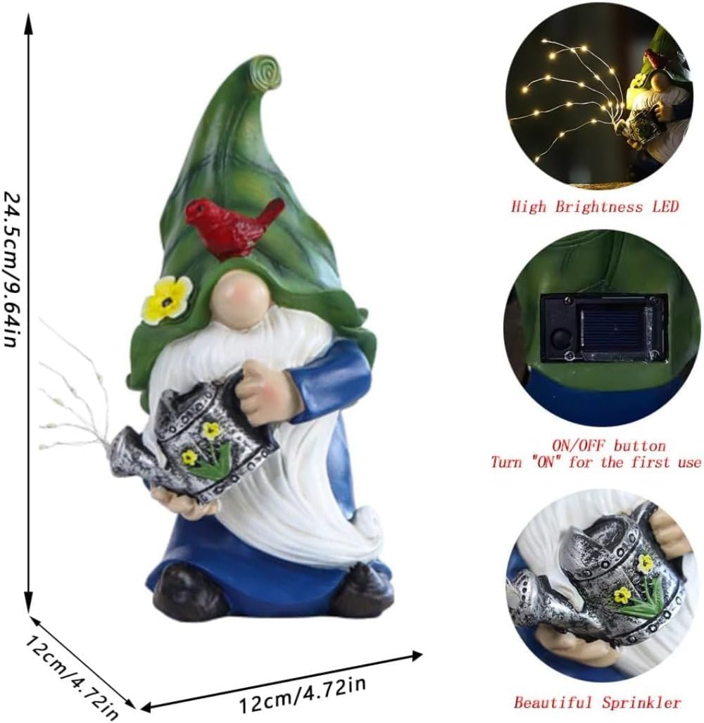Garden Gnomes Outdoor with LED Solar Light - 11’’Spring Gnomes Decorations for Home/Yard/Patio with