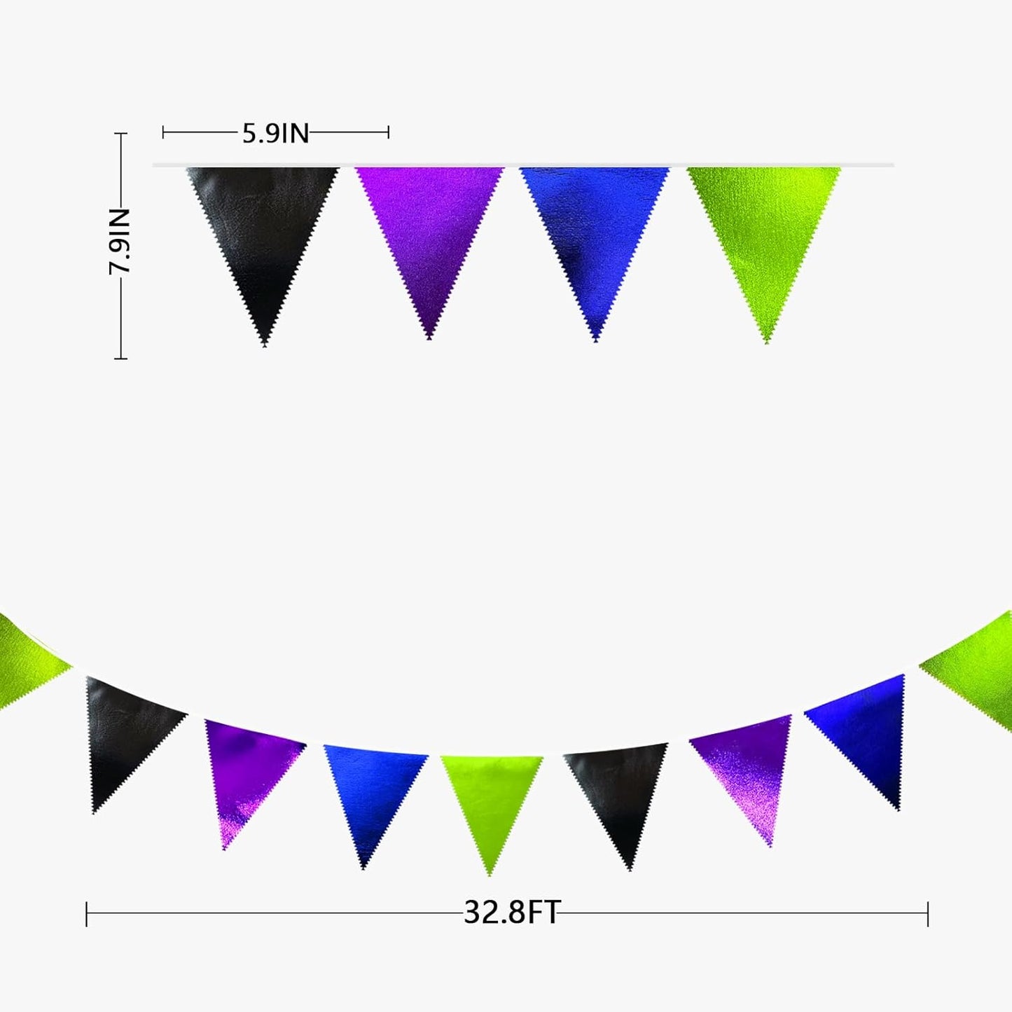 Video Game Party Decorations Black Blue Green Purple Metallic Fabric Triangle Pennant Banner Flag