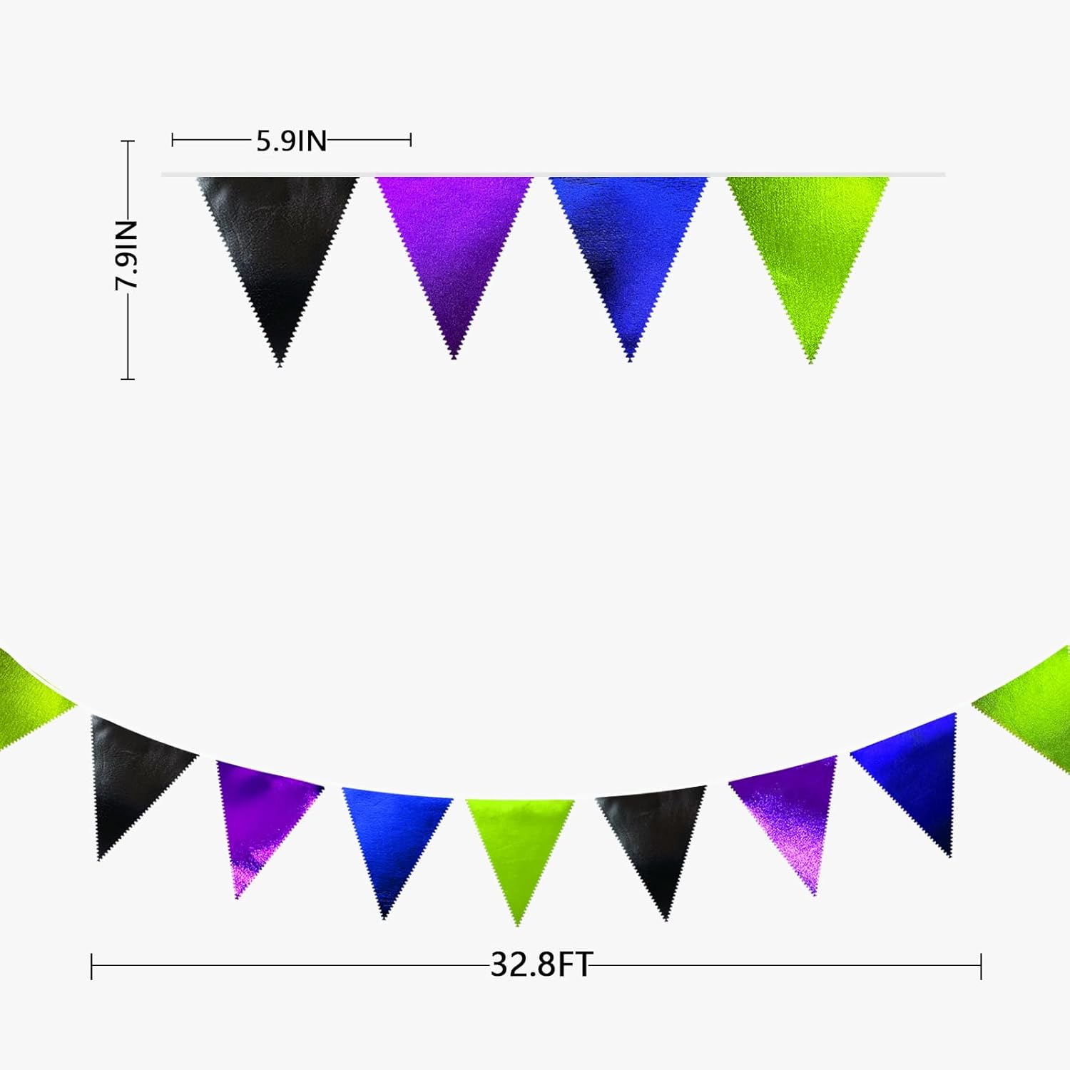 Video Game Party Decorations Black Blue Green Purple Metallic Fabric Triangle Pennant Banner Flag