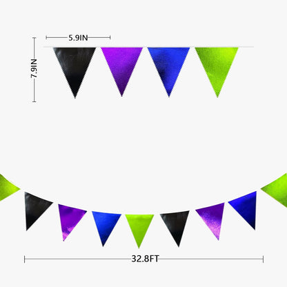 Video Game Party Decorations Black Blue Green Purple Metallic Fabric Triangle Pennant Banner Flag