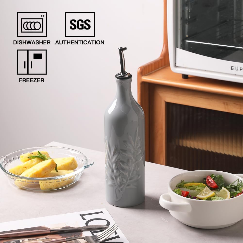 Sweejar Large Ceramic Olive Oil Dispenser Bottle, 24 Oz Relief Opaque Oil Cruet Protects Oil To
