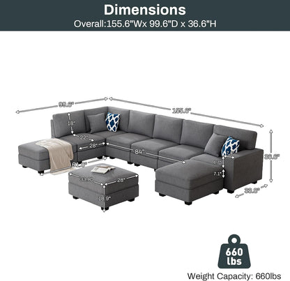 L Lengend Vansen Modular Sectional Sofa U Shaped Couch with Ottoman Modern Reversible Corner